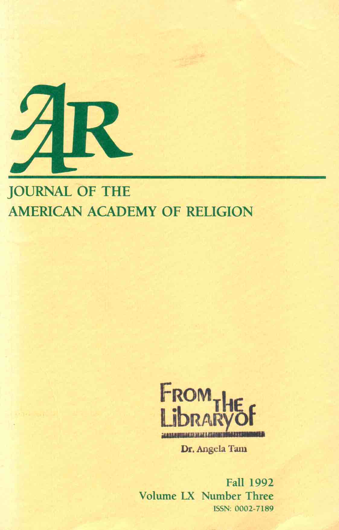 Cover of Journal of the American Academy of Religion