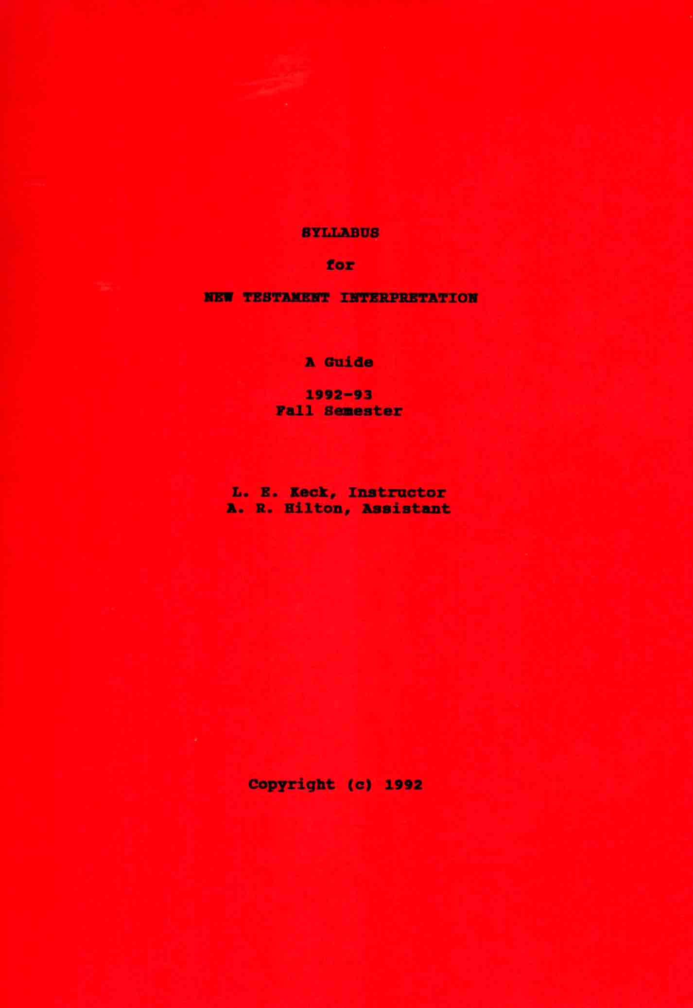 Cover of Syllabus For New Testament Interpretation