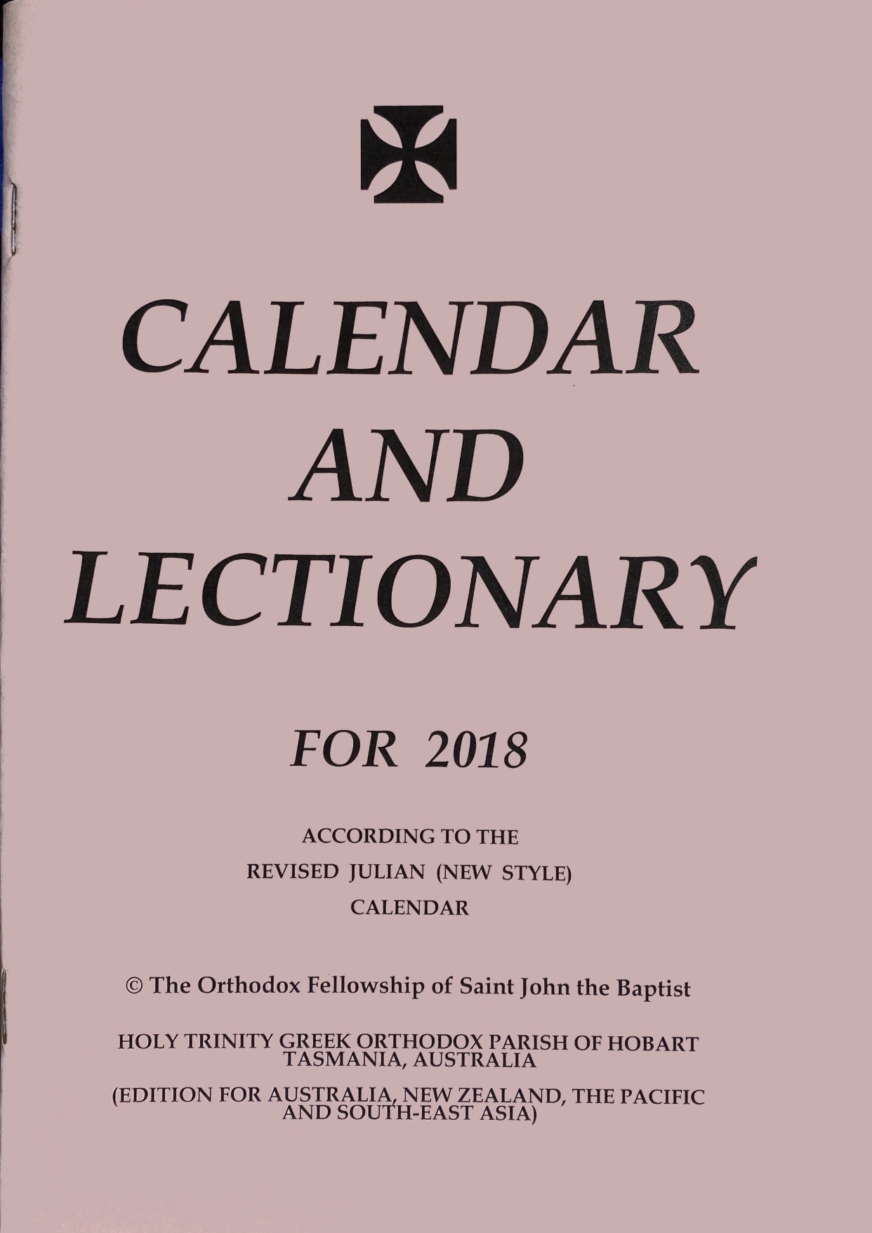 Cover of Calendar and Lectionary for 2018