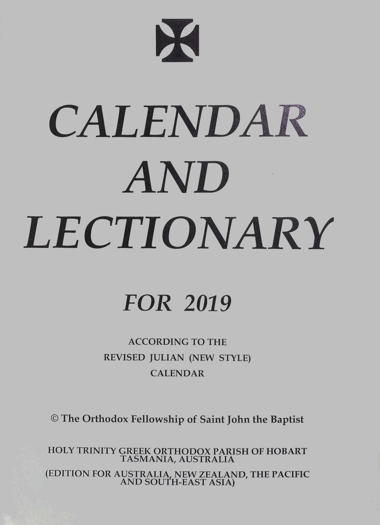 Cover of Calendar and Lectionary for 2019